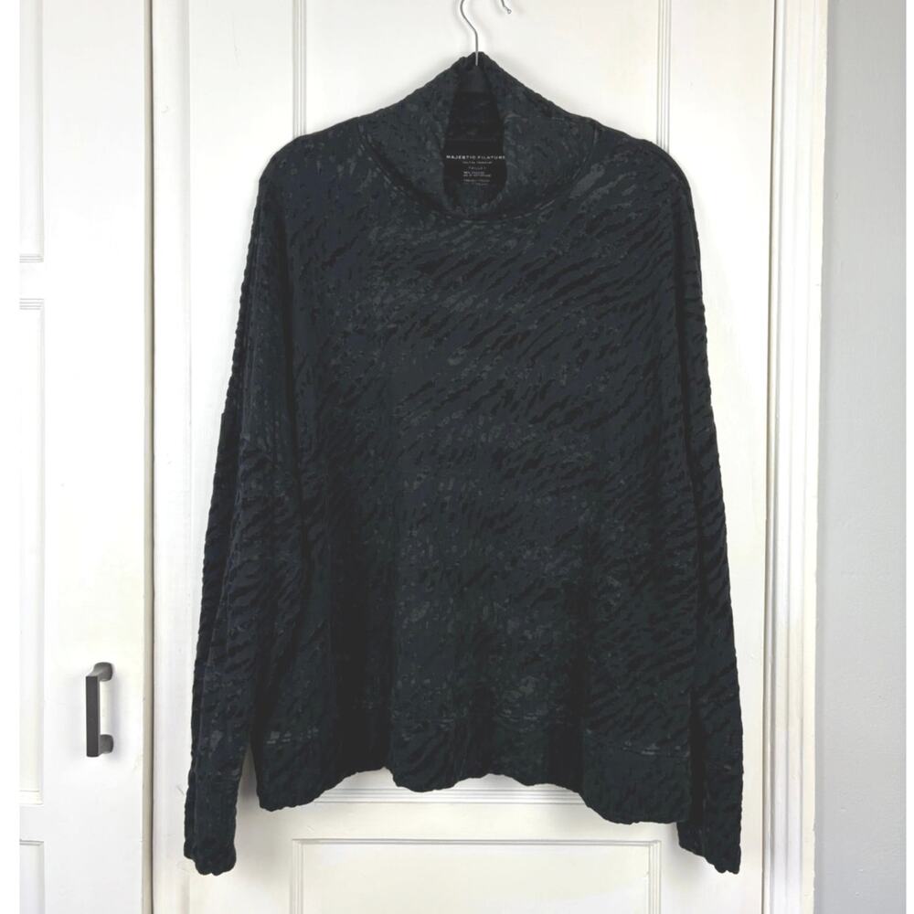 Majestic Filatures Zebra Print Velvet Burnout Turtleneck Sweater 5 / US XL